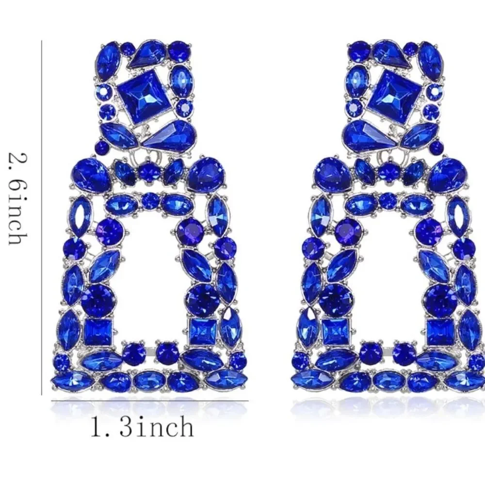 Yellow Gold with Amethyst and Blue Sapphire Crystal Geometric Rectangle Earrings